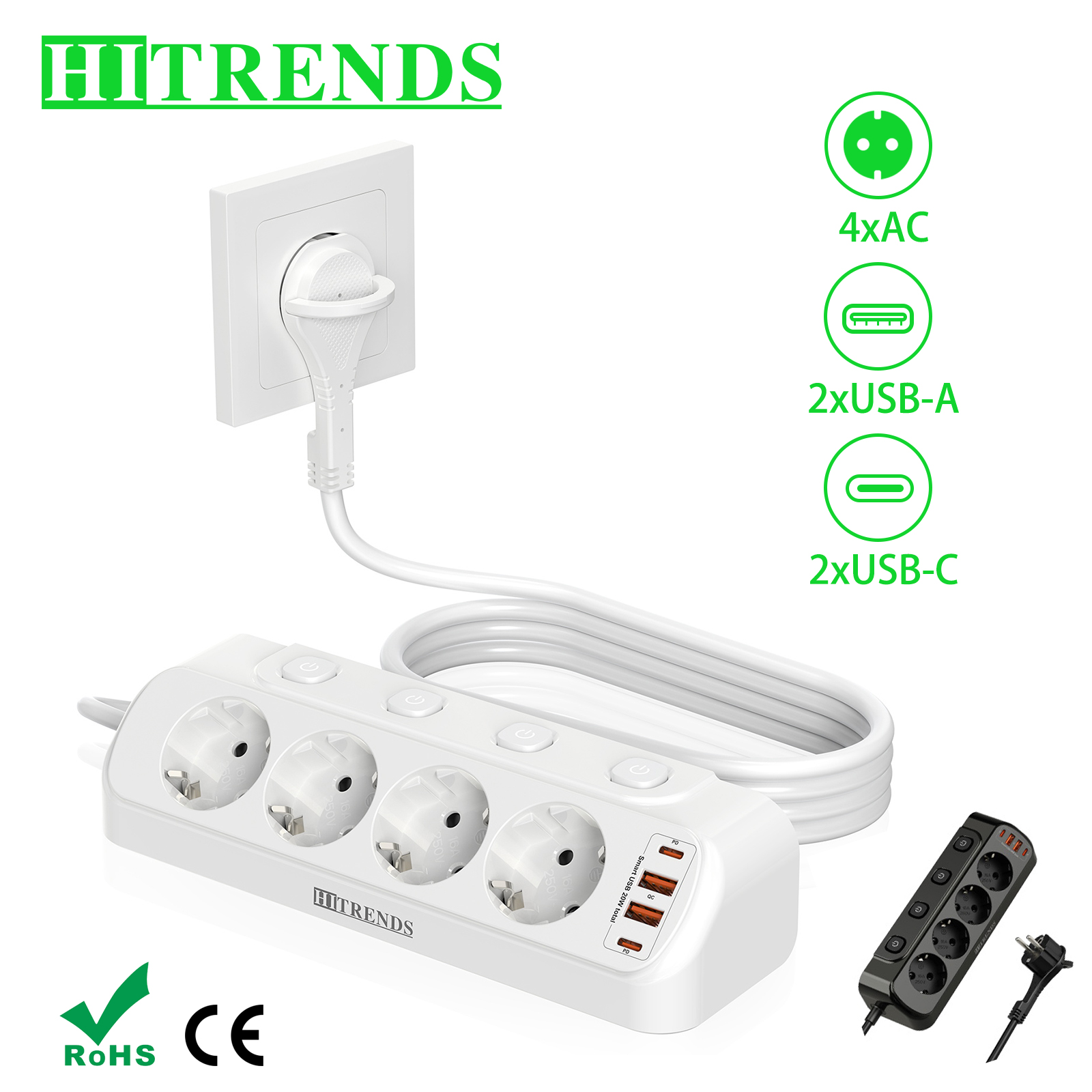 Smart Power Strip - ยุโรปเดสก์ท็อปซ็อกเก็ต Multi-Contact Power Strip 2 USB
