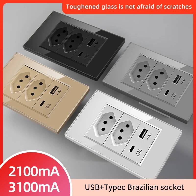 Smart Home Or Smart Home - เต้ารับติดผนังแบบคู่มาตรฐานบราซิล Herepow พร้อมพอร์ต USB Type-C รองรับการชาร์จเร็ว