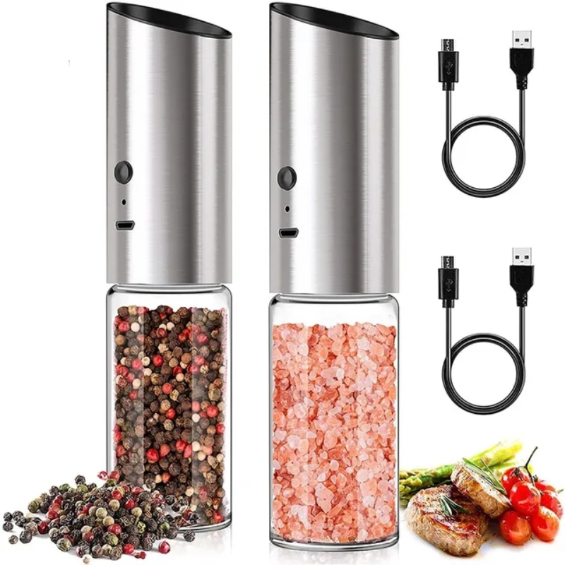 Smart Home Kitchen - ZaiXiao เครื่องบดเกลือและพริกไทยไฟฟ้า USB ชาร์จไฟฟ้าเครื่องบดพริกไทย Shakers อัตโนมัติเครื่องเทศเหล็กเครื่องมือห้องครัว