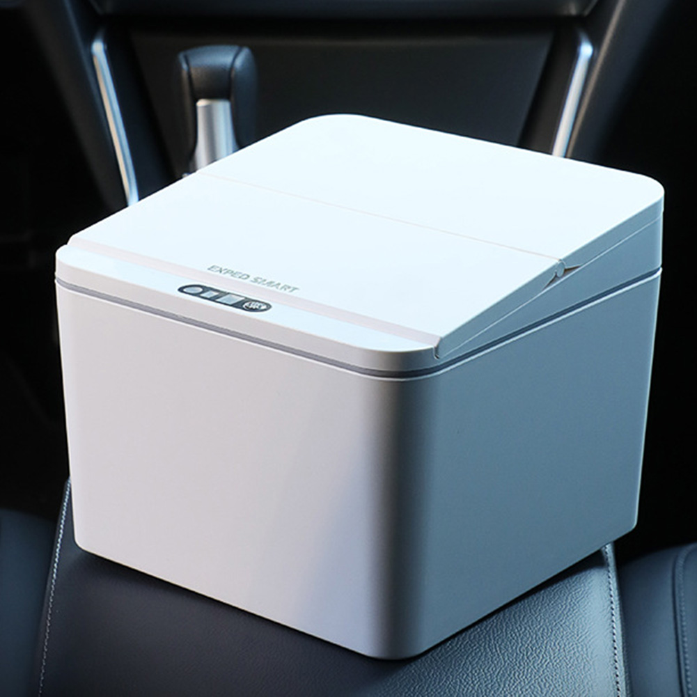Smart Home Junkie - ถังขยะไฟฟ้าแบบตั้งโต๊ะ ถังขยะอัตโนมัติแบบพกพาพร้อมฝาปิด ถังเก็บขยะขนาด 4 ลิตร แบตเตอรี่/ชาร์จได้