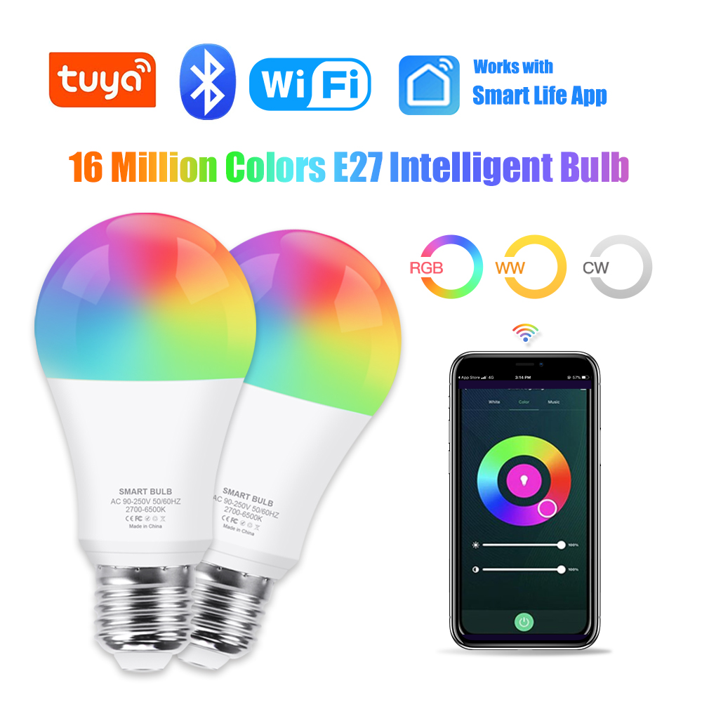 Smart Home Yellow - Tuya Wifi/บลูทูธสมาร์ทหลอดไฟ E27 RGB Alexa Led