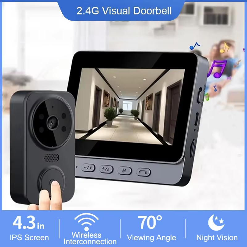 Smart Home Video Doorbell Enhanced Security With Smart Doorbell - กริ่งประตูวิดีโอไร้สาย WiFi ขนาด 4.3 นิ้ว พร้อมระบบอินเตอร์คอมวิดีโอแบบสองทาง