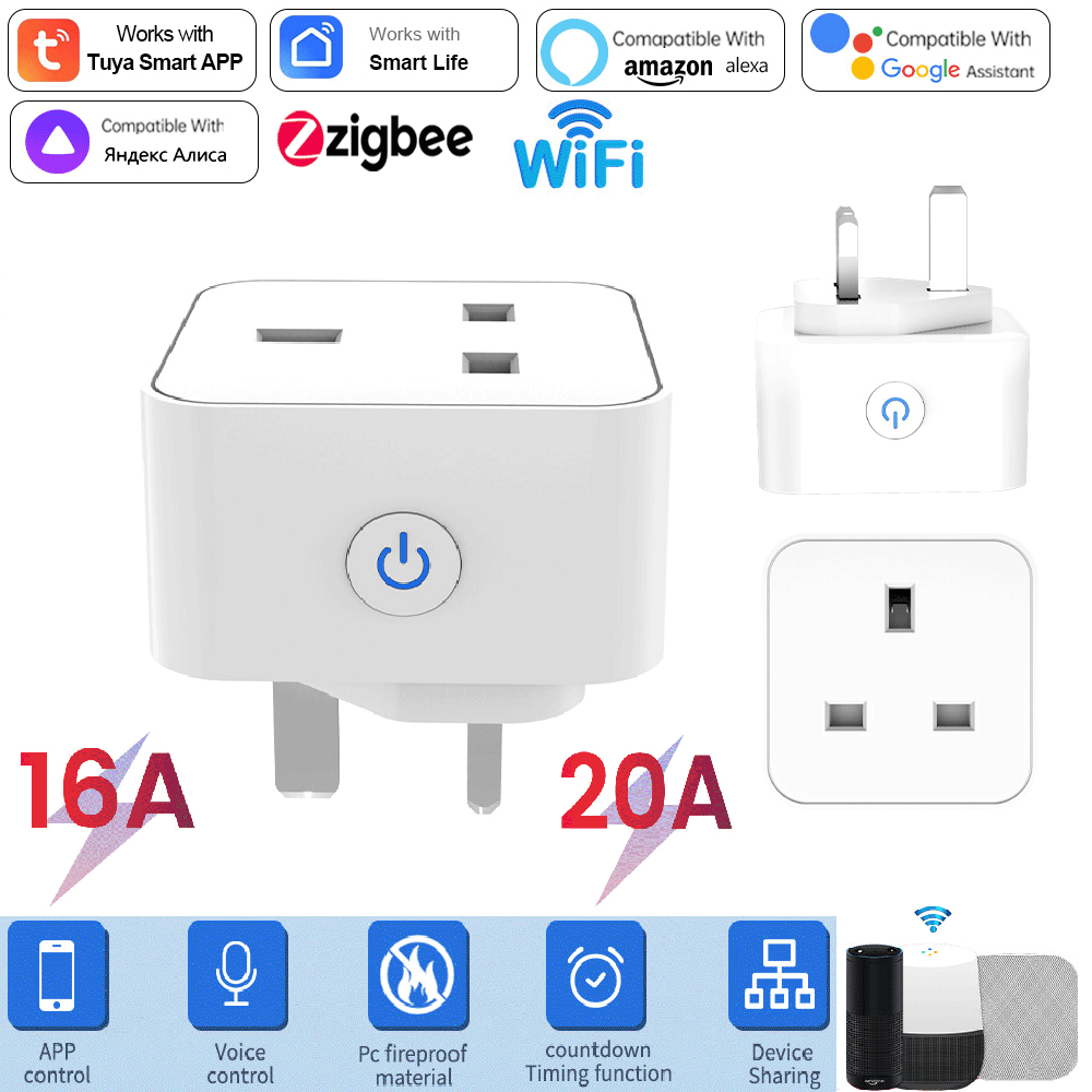 Smart Home Wiser - ทูย่า สมาร์ทซ็อกเก็ต 16A/20A อินเตอร์เน็ตไร้สายหรือซิกบี ปลั๊กอังกฤษ 3