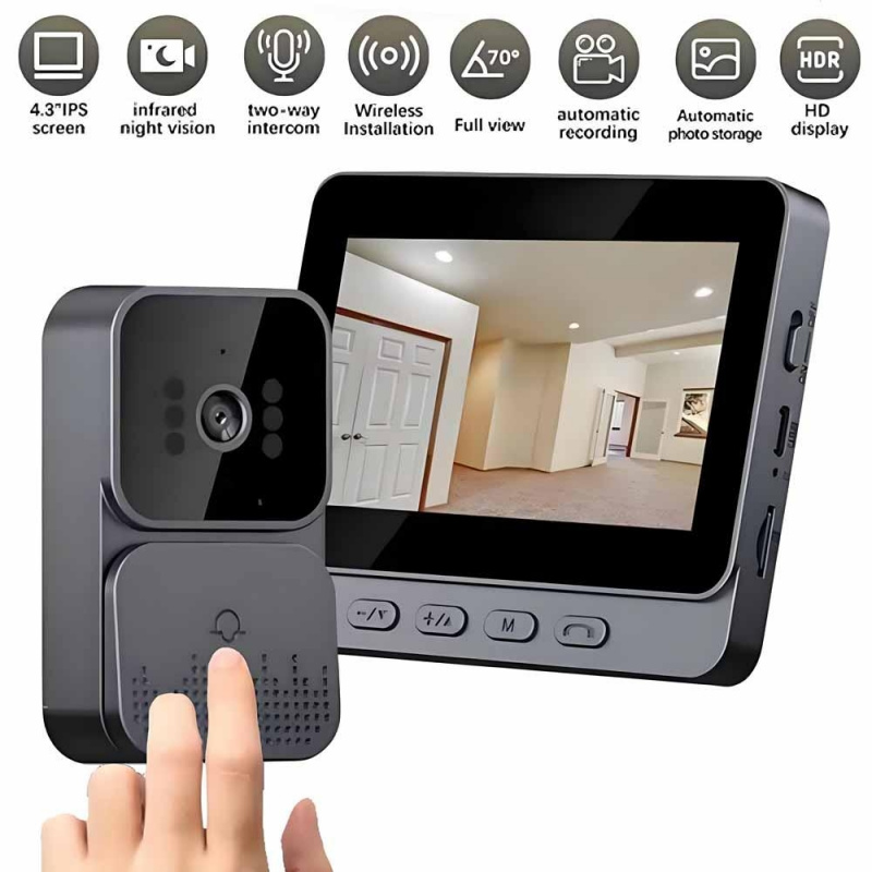 Smart Home Video Doorbell Enhanced Security With Smart Doorbell - สมาร์ทวายฟาย 2.4G กริ่งประตูไร้สาย กล้องวิดีโออินเตอร์คอมอัจฉริยะ มองเห็นในเวลากลางคืน หน้าจอ