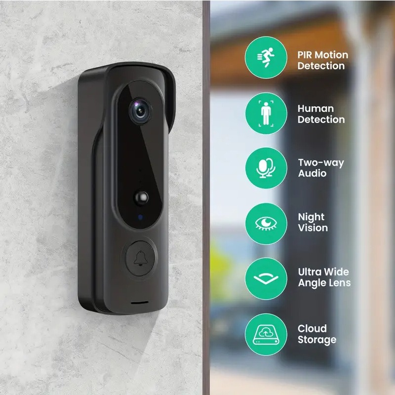 Smart Home Video Doorbell Enhanced Security With Smart Doorbell - กริ่งประตูไร้สายกลางแจ้ง พร้อมแผงโซลาร์เซลล์ กล้องวิดีโออินเตอร์คอม 1080P เสียงสองทาง ตรวจจับความเคลื่อนไหว