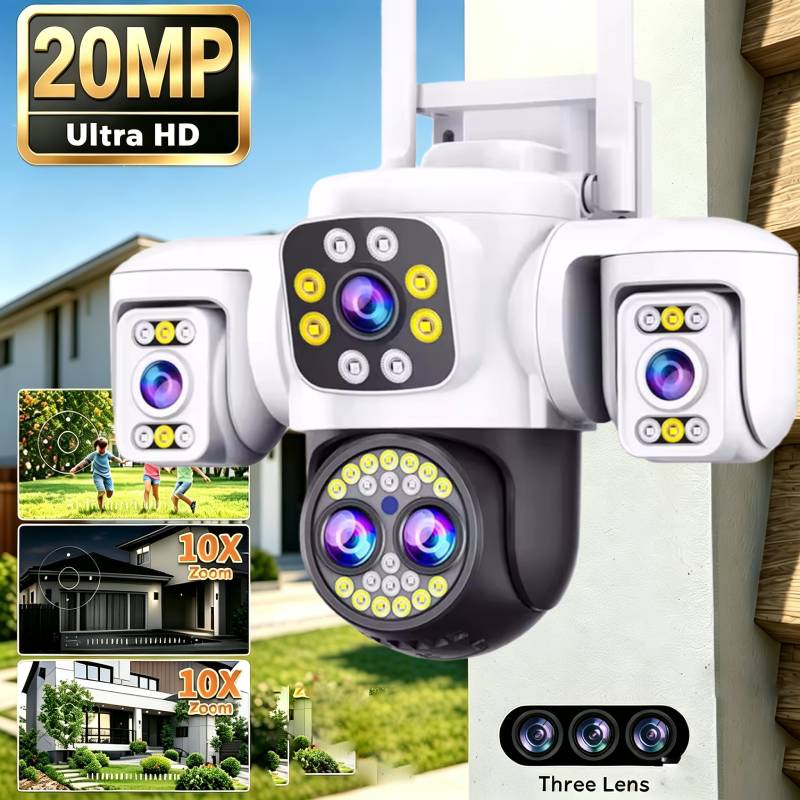 Smart Home Os - กล้องวงจรปิด Wifi 20MP แบบสี่เลนส์ จอแสดงผลสามจอ ระบบรักษาความปลอดภัยไร้สาย