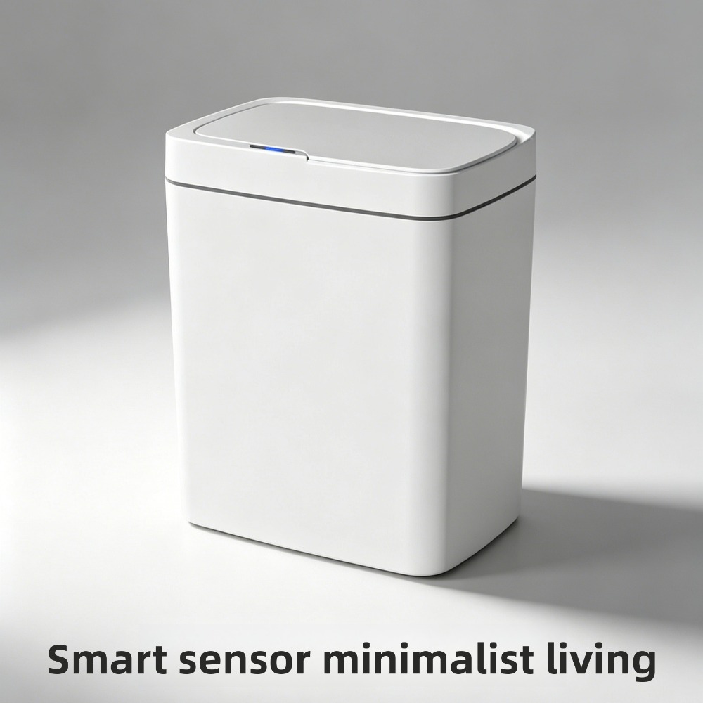 Smart Home Junkie - ถังขยะอัจฉริยะแบบไร้สัมผัส 15 ลิตร สีขาว – ถังขยะในห้องน้ำแบบอิเล็กทรอนิกส์พร้อมระบบบรรจุถุงอัตโนมัติ