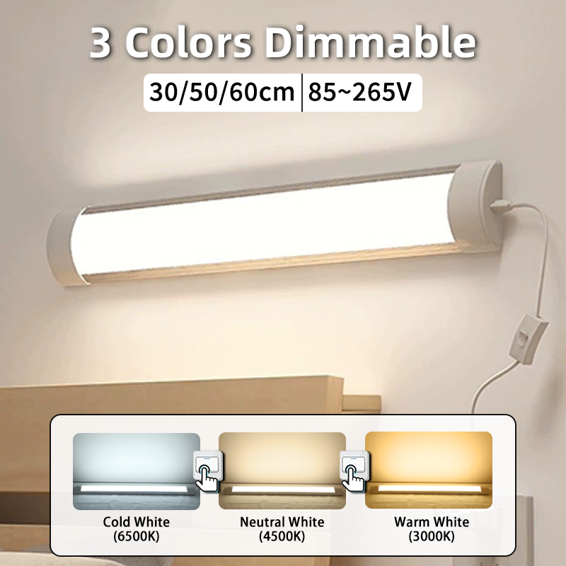 Smart Home Kitchen - ไฟหลอด LED หรี่แสงได้3สี60ซม. ไฟติดตู้20W สำหรับห้องครัวห้องน้ำห้องนอนโคมไฟ220V 110V