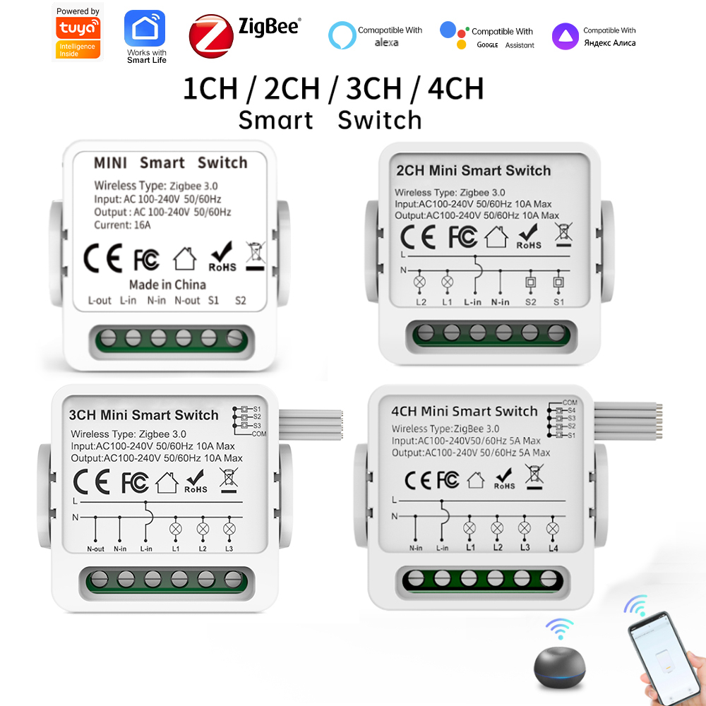 Smart Home Google Assistant - สวิตช์อัจฉริยะ Tuya Zigbee 3.0 แบบ 1/2/3/4