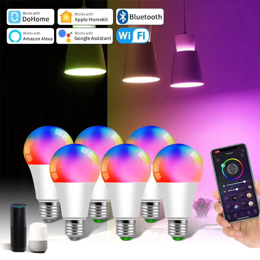 Smart Home Yellow - Dohome หลอดไฟอัจฉริยะบลูทูธ Wi-Fi โคมไฟ LED Alexa