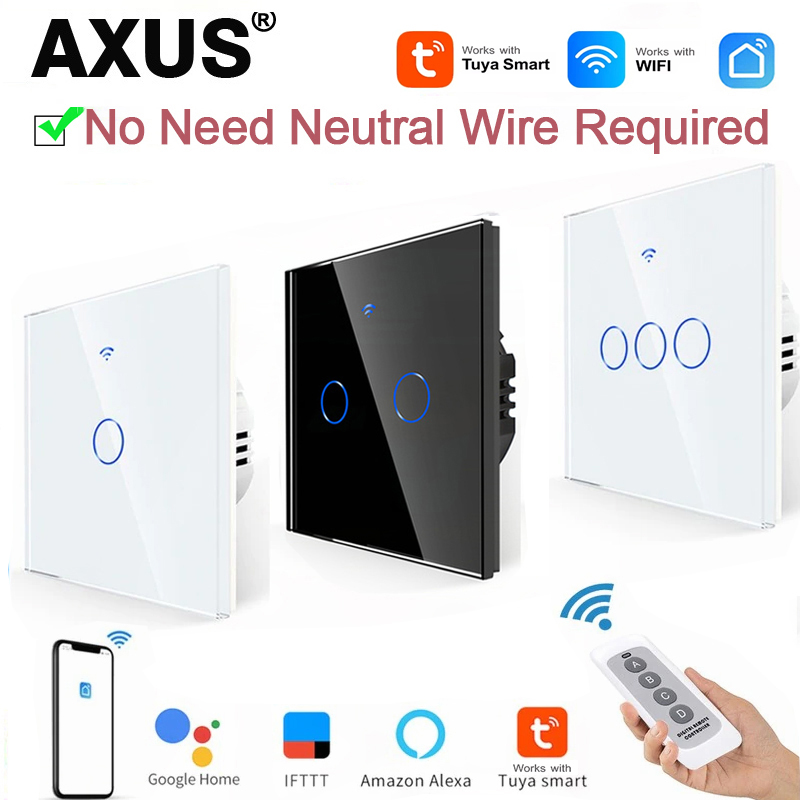 Smart Home Google Assistant - AXUS EU WiFi สวิตช์ไฟอัจฉริยะไม่มีสายไฟแบบเป็นกลาง สวิตช์สัมผัส RF433