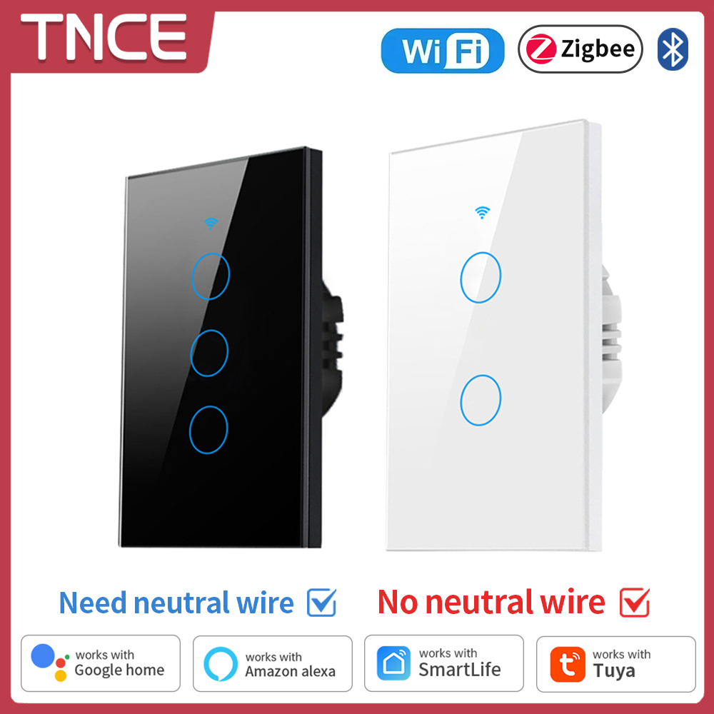 Smart Home Google Assistant - Tnce Tuya สวิตช์ไฟอัจฉริยะ wifi/zigbee, สายกลาง/ไม่มีลวดกลางต้องมีสวิตช์สัมผัสติดผนังทำงานร่วมกับ Alexa,