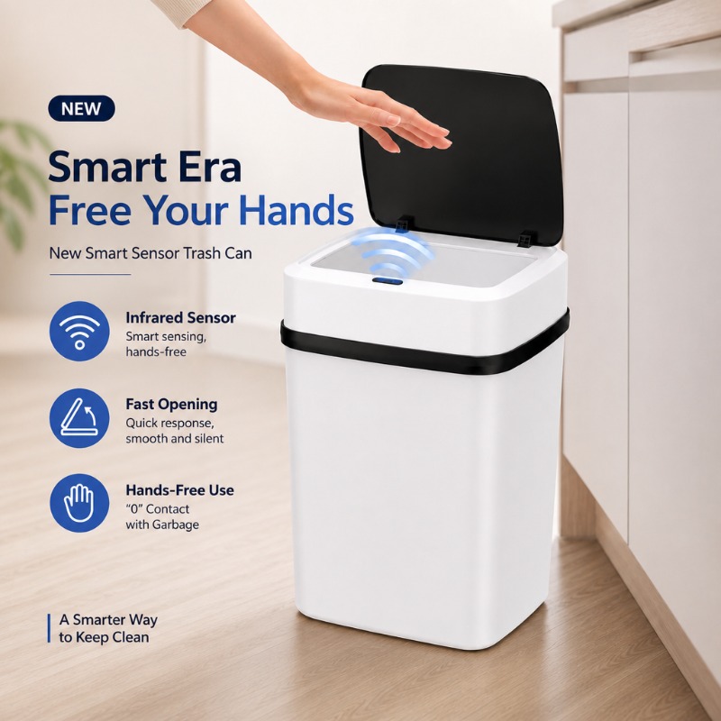 Smart Home Junkie - ถังขยะอัจฉริยะแบบไร้สัมผัสขนาด 13 ลิตร ใช้แบตเตอรี่ สำหรับห้องครัว ห้องน้ำ