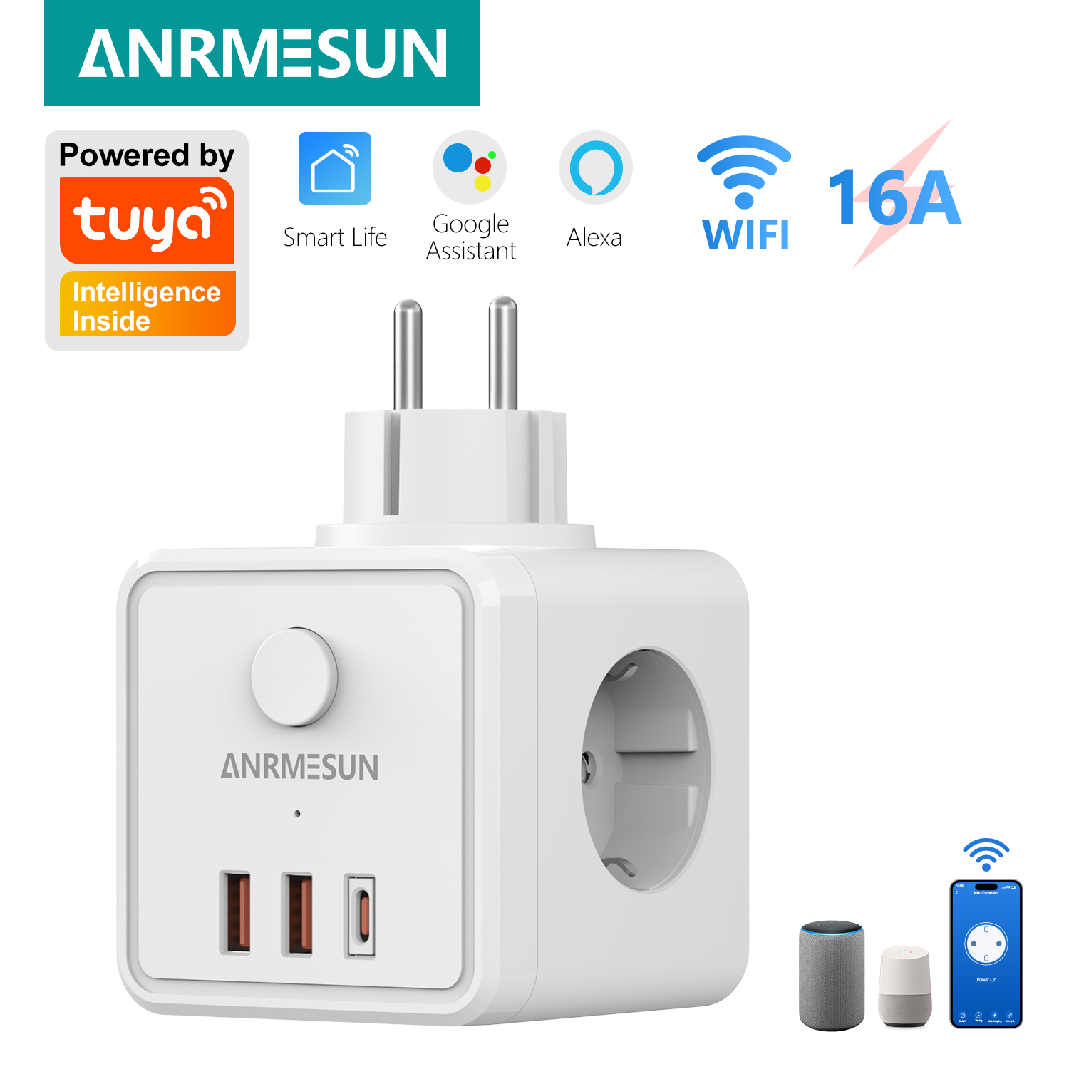 Smart Home Or Smart Home - ปลั๊ก EU 3 ช่อง 2 USB-A