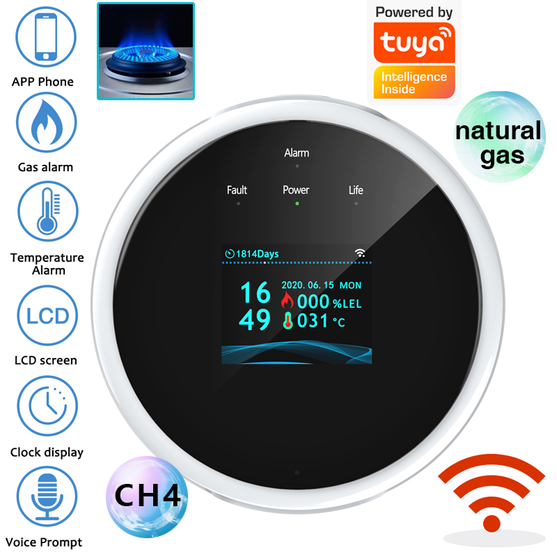 Smart Home Ecosystems - เซ็นเซอร์เตือนแก๊สรั่ว 2.4G WiFi เครื่องตรวจจับแก๊สไวไฟ ใช้งานร่วมกับแอป Tuya/Smart