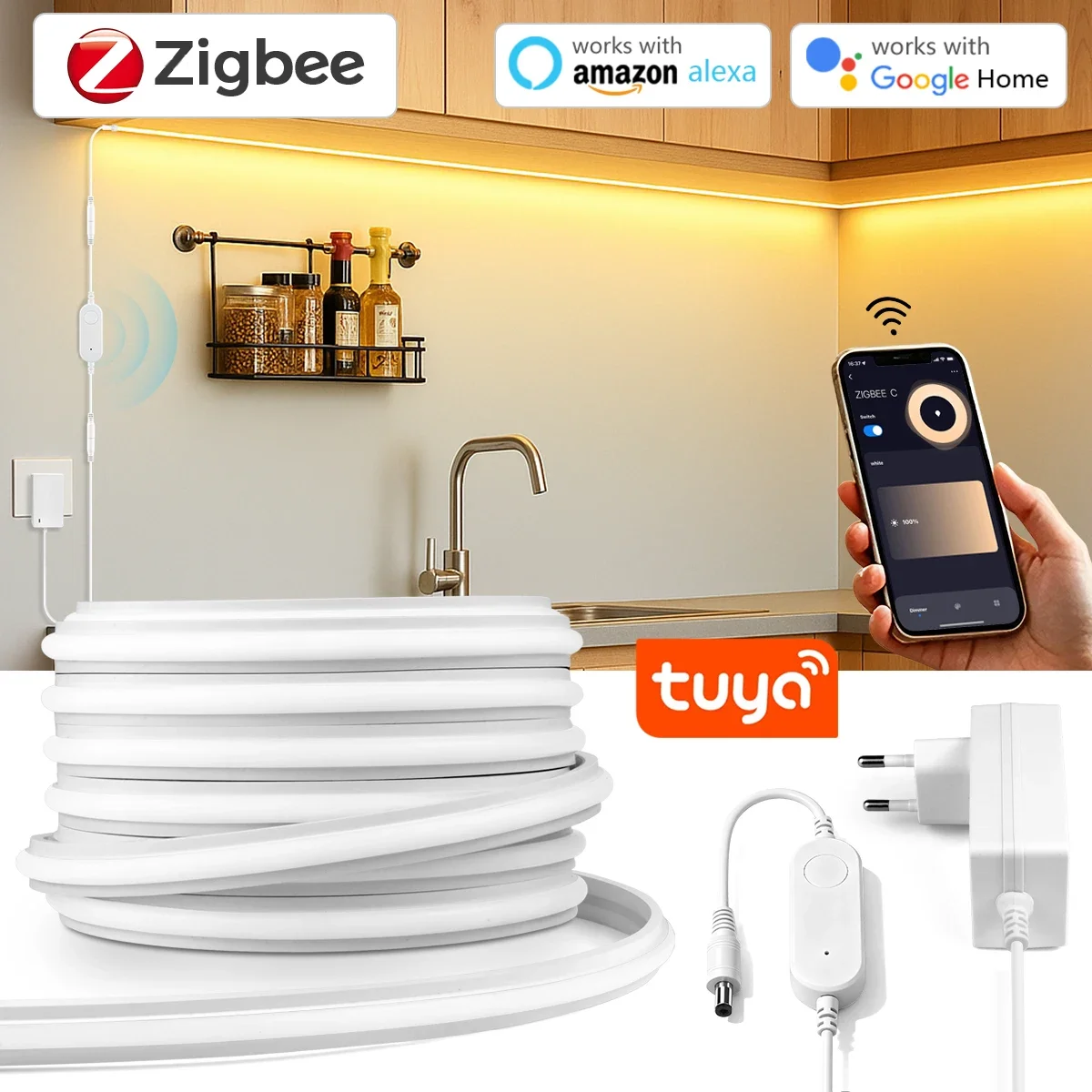 Smart Home Kitchen - ซิกบี 3.0 24V ไฟ LED นีออนแบบแถบ