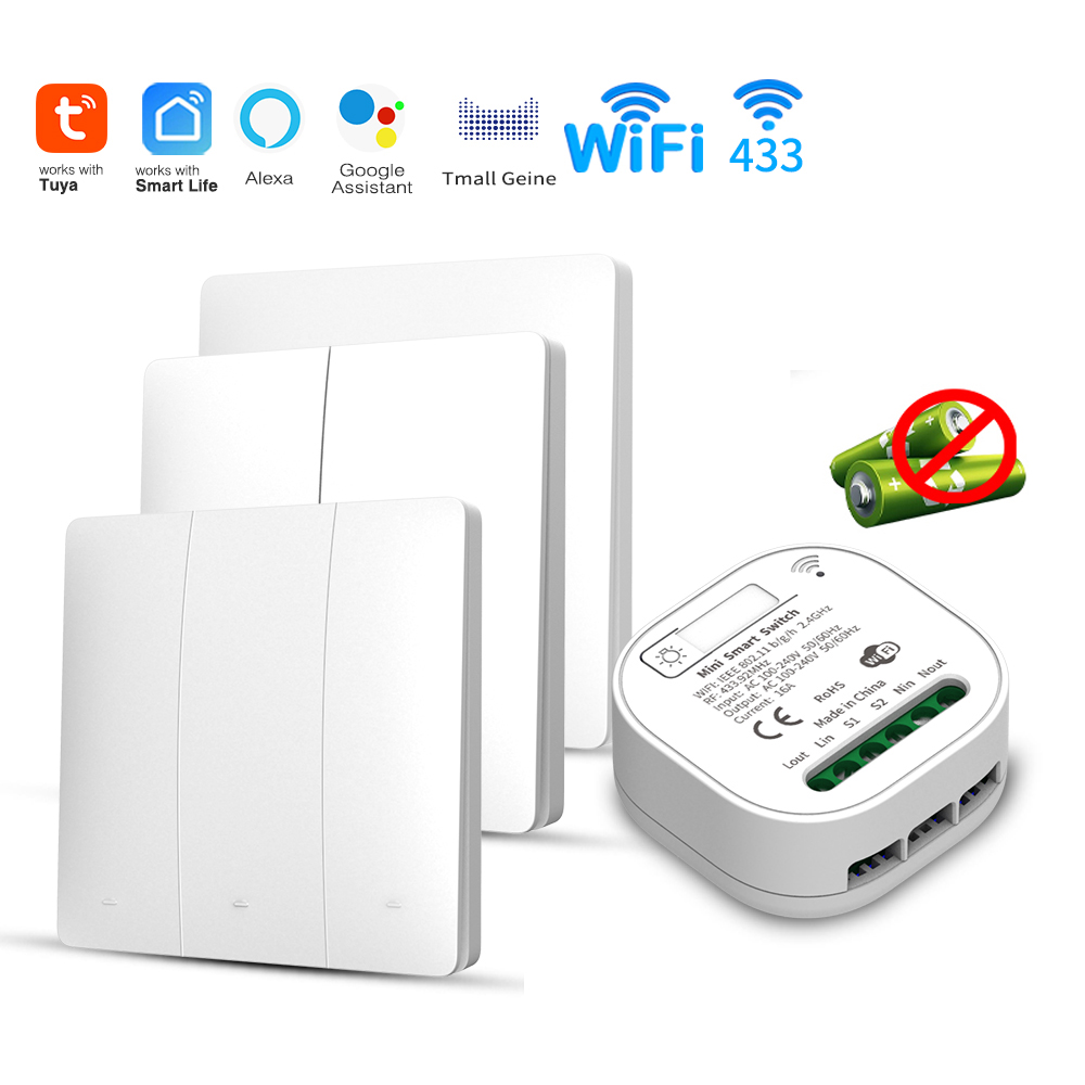 Smart Home Google Assistant - สวิตช์ไฟอัจฉริยะ Tuya WiFi แบบใช้พลังงานในตัว ไม่ต้องใช้แบตเตอรี่ ทำงานร่วมกับ