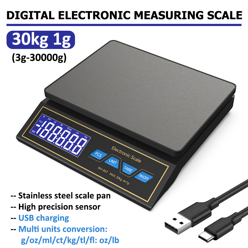 Smart Home Utensils - เครื่องชั่งดิจิตอล LCD 30 กก./1 กรัม ชาร์จซ้ำได้