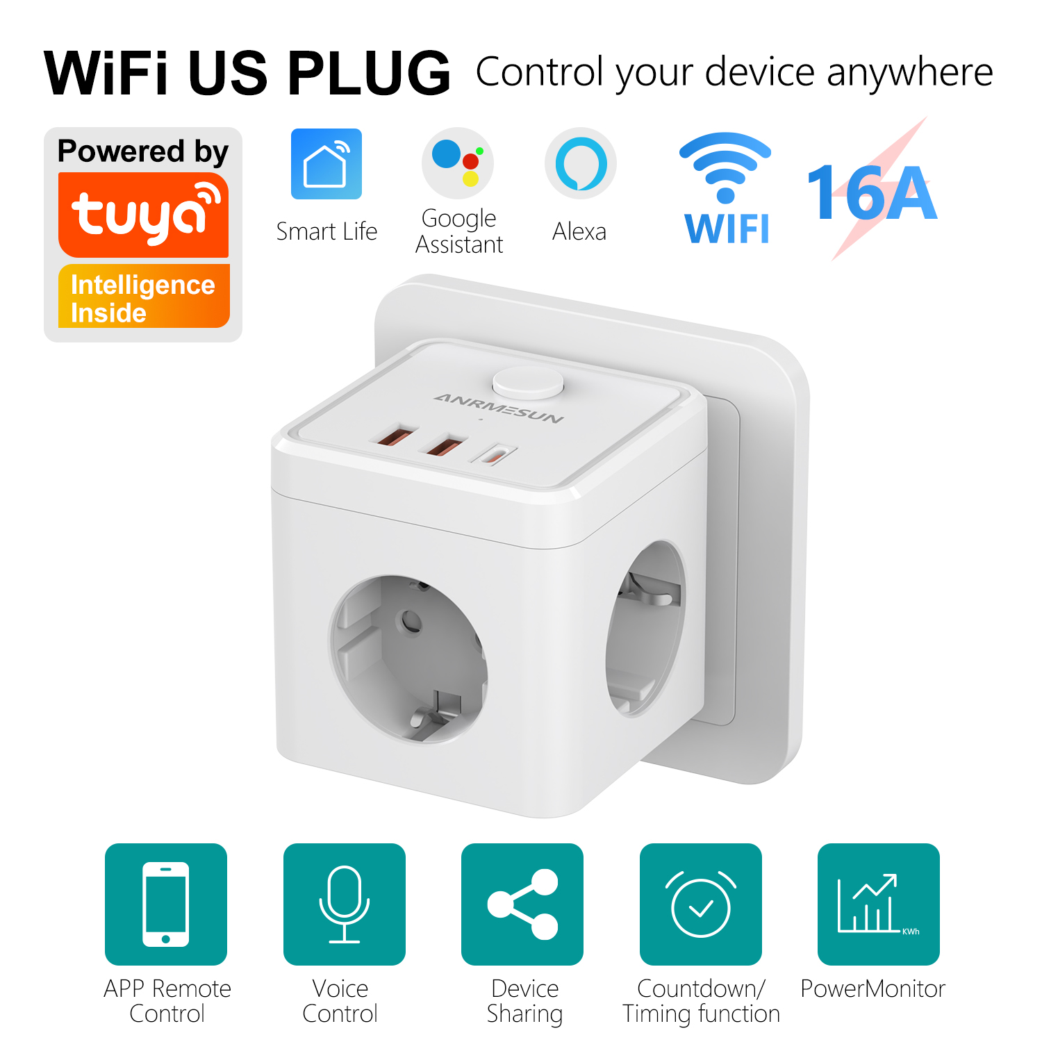 ปลั๊ก EU 3 ช่อง 2 USB-A 1 ช่อง - Smart Home Or Smart Home บทวิจารณ์และราคา
